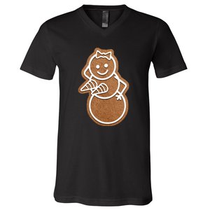 Funny Adult Sex Joke Naughty Gingerbread Boobs Christmas Holiday Matching Couple V-Neck T-Shirt