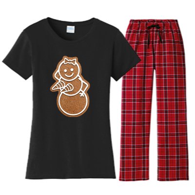 Funny Adult Sex Joke Naughty Gingerbread Boobs Christmas Holiday Matching Couple Women's Flannel Pajama Set