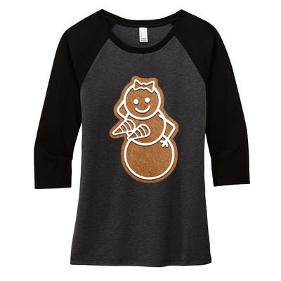 Funny Adult Sex Joke Naughty Gingerbread Boobs Christmas Holiday Matching Couple Women's Tri-Blend 3/4-Sleeve Raglan Shirt