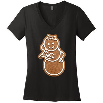 Funny Adult Sex Joke Naughty Gingerbread Boobs Christmas Holiday Matching Couple Women's V-Neck T-Shirt