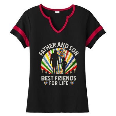 Father And Son Best Friends For Life Autism Awareness Ladies Halftime Notch Neck Tee