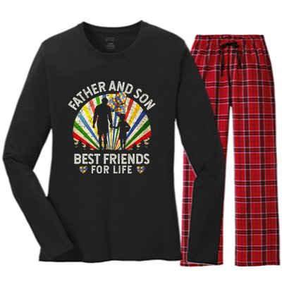 Father And Son Best Friends For Life Autism Awareness Women's Long Sleeve Flannel Pajama Set 