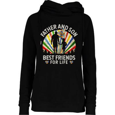 Father And Son Best Friends For Life Autism Awareness Womens Funnel Neck Pullover Hood