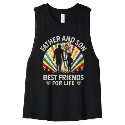 Father And Son Best Friends For Life Autism Awareness Women's Racerback Cropped Tank