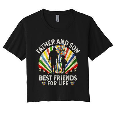 Father And Son Best Friends For Life Autism Awareness Women's Crop Top Tee