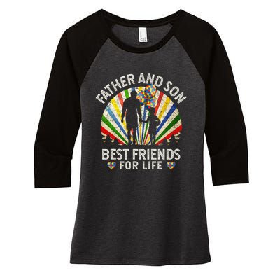 Father And Son Best Friends For Life Autism Awareness Women's Tri-Blend 3/4-Sleeve Raglan Shirt