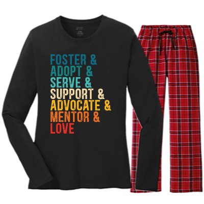 Foster Adopt Serve Support Advocate Mentor Love Adoption Women's Long Sleeve Flannel Pajama Set 