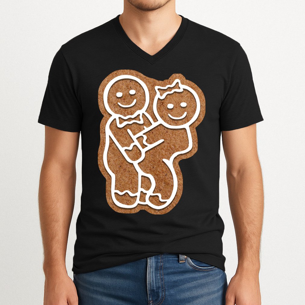 Funny Adult Sex Joke Naughty Gingerbread Make Love Christmas Matching Couple V-Neck T-Shirt