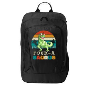 Four A Saurus Birthday T Rex 4 Year Old Dino 4th Dinosaur Gift City Backpack