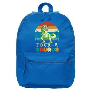 Four A Saurus Birthday T Rex 4 Year Old Dino 4th Dinosaur Gift 16 in Basic Backpack