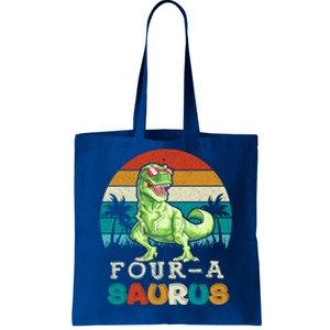 Four A Saurus Birthday T Rex 4 Year Old Dino 4th Dinosaur Gift Tote Bag