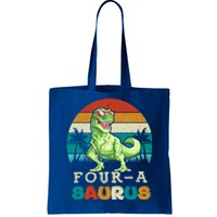 Four A Saurus Birthday T Rex 4 Year Old Dino 4th Dinosaur Gift Tote Bag