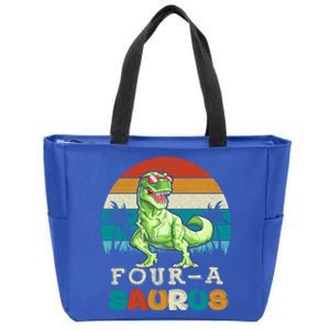 Four A Saurus Birthday T Rex 4 Year Old Dino 4th Dinosaur Gift Zip Tote Bag