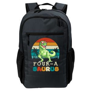 Four A Saurus Birthday T Rex 4 Year Old Dino 4th Dinosaur Gift Daily Commute Backpack