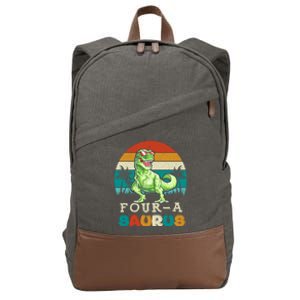 Four A Saurus Birthday T Rex 4 Year Old Dino 4th Dinosaur Gift Cotton Canvas Backpack