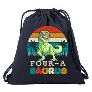 Four A Saurus Birthday T Rex 4 Year Old Dino 4th Dinosaur Gift Drawstring Bag