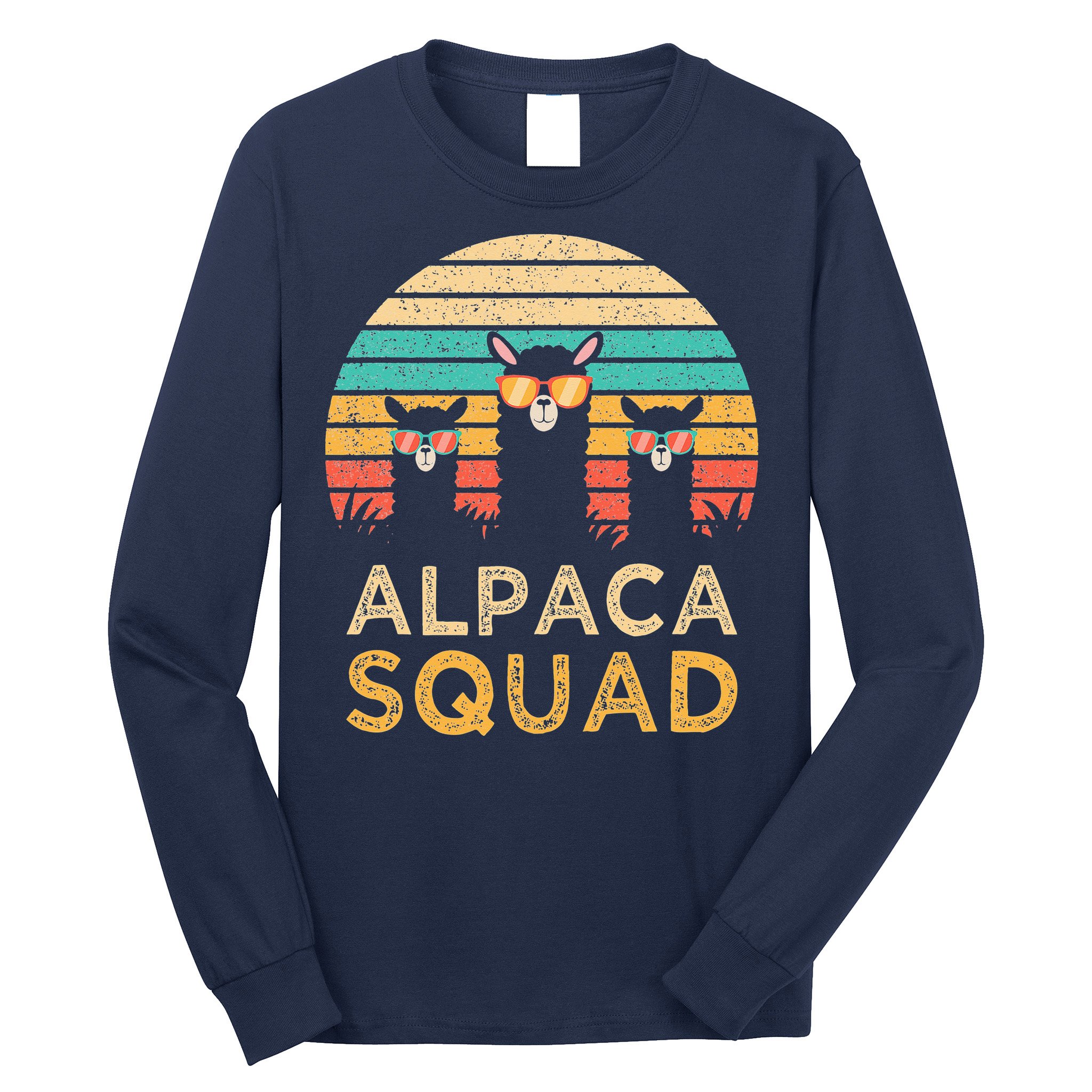 Funny Alpaca Squad Sunglasses Cool Alpacas Vintage Gift Long Sleeve Shirt