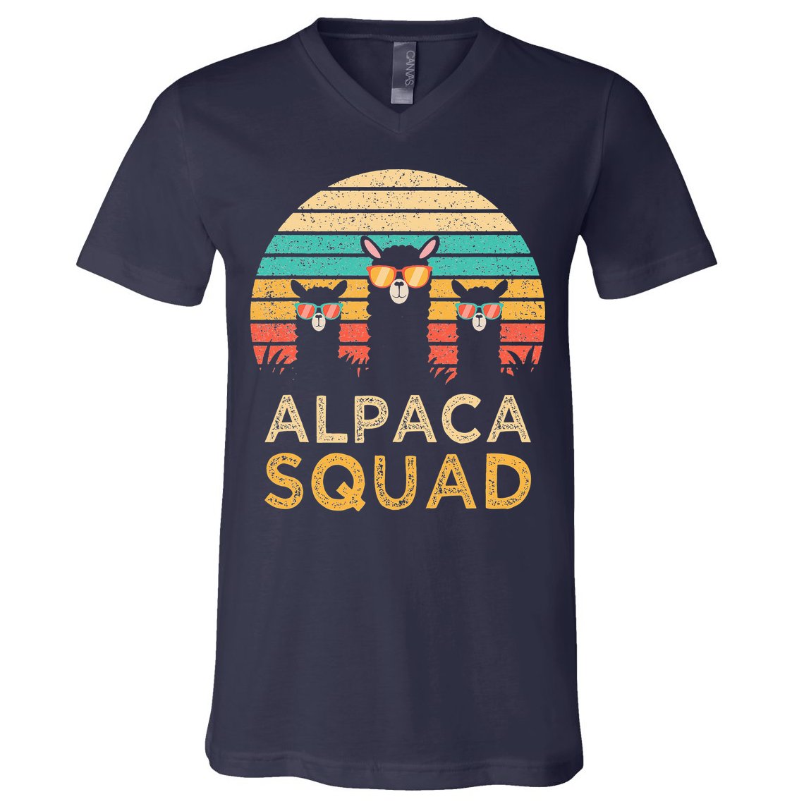 Funny Alpaca Squad Sunglasses Cool Alpacas Vintage Gift V-Neck T-Shirt