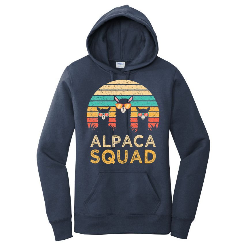Funny Alpaca Squad Sunglasses Cool Alpacas Vintage Gift Women's Pullover Hoodie
