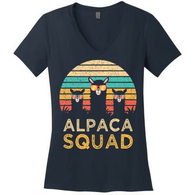 Funny Alpaca Squad Sunglasses Cool Alpacas Vintage Gift Women's V-Neck T-Shirt