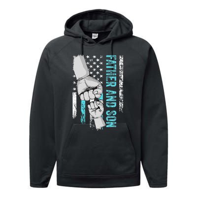 Father And Son American Flag Matching Fathers Day Father Son Performance Fleece Hoodie