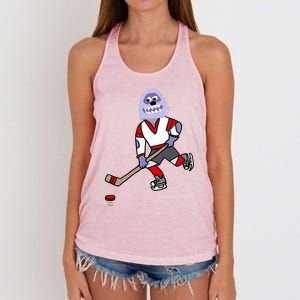 Funny Abominable Snow Playing Ice Hockey Great Gift Women's Knotted Racerback Tank