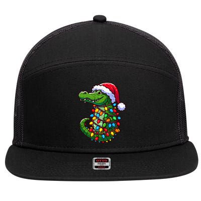 Funny Alligator Santa Hat Christmas Pajama 7 Panel Mesh Trucker Snapback Hat