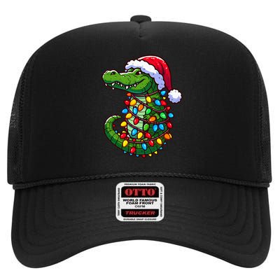 Funny Alligator Santa Hat Christmas Pajama High Crown Mesh Back Trucker Hat