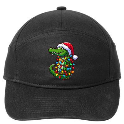 Funny Alligator Santa Hat Christmas Pajama 7-Panel Snapback Hat