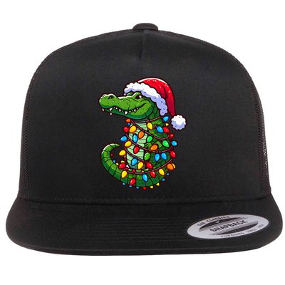 Funny Alligator Santa Hat Christmas Pajama Flat Bill Trucker Hat