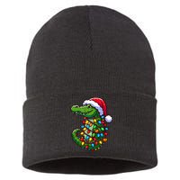 Funny Alligator Santa Hat Christmas Pajama Sustainable Knit Beanie