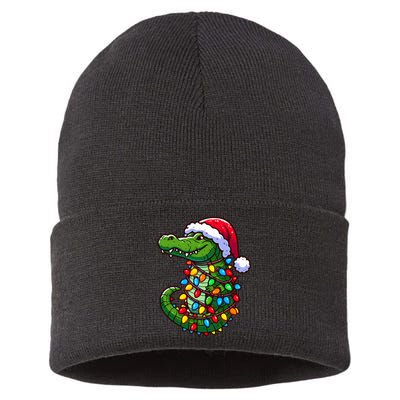 Funny Alligator Santa Hat Christmas Pajama Sustainable Knit Beanie