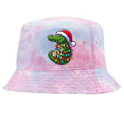 Funny Alligator Santa Hat Christmas Pajama Tie-Dyed Bucket Hat