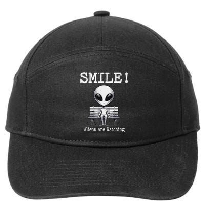 Funny Alien Sitting On Bench Smile Aliens Are Watching 7-Panel Snapback Hat