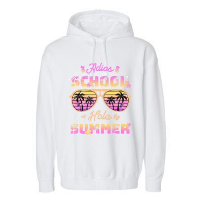 Funny Adios School Hola Summer Break Teacher Sunglasses Cute Great Gift Garment-Dyed Fleece Hoodie