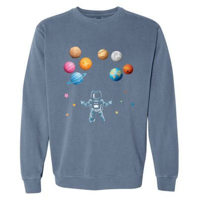 Funny Astronaut Spaceman Flies With Planet Balloons Garment-Dyed Sweatshirt