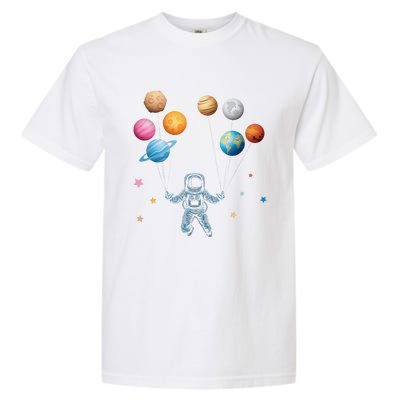 Funny Astronaut Spaceman Flies With Planet Balloons Garment-Dyed Heavyweight T-Shirt