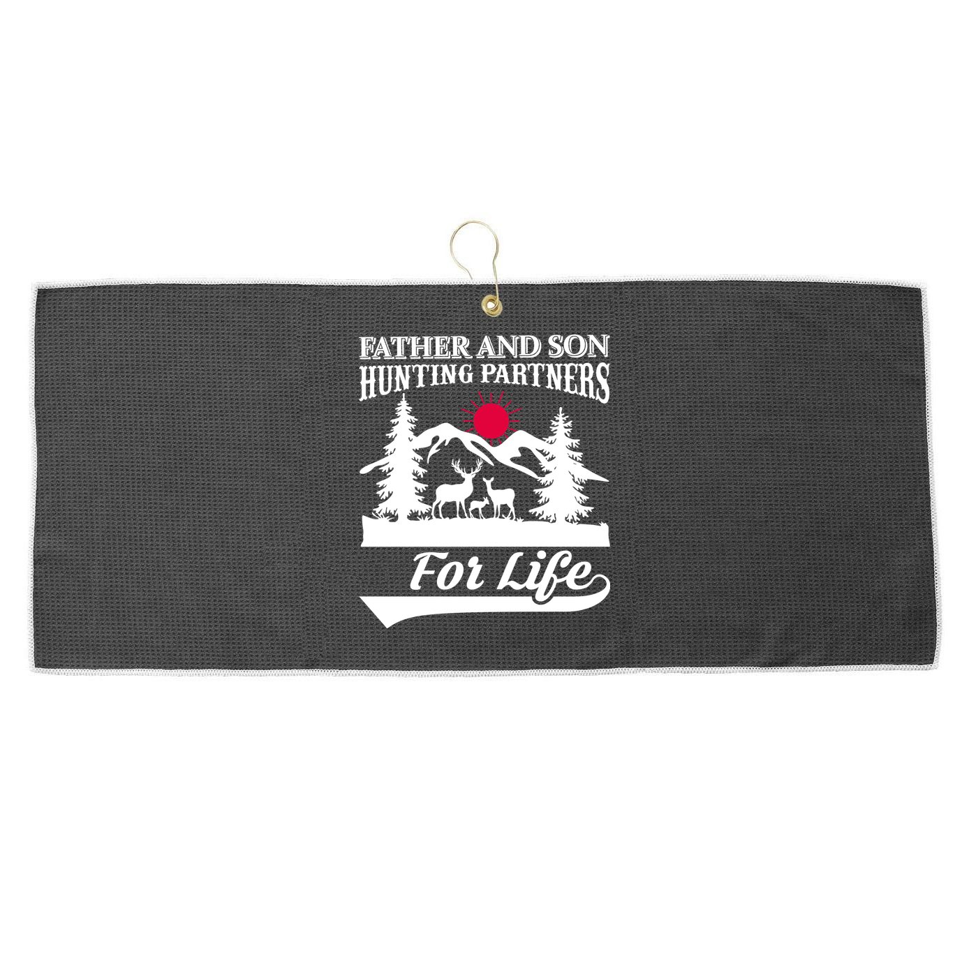 Father And Son Hunting Partners For Life Large Microfiber Waffle Golf Towel