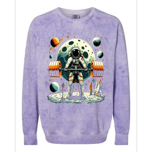 Funny Astronaut Space Weightlifting Fitness Gym Workout Gift Colorblast Crewneck Sweatshirt