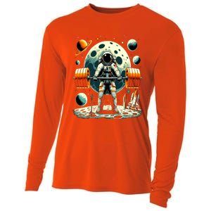 Funny Astronaut Space Weightlifting Fitness Gym Workout Gift Cooling Performance Long Sleeve Crew