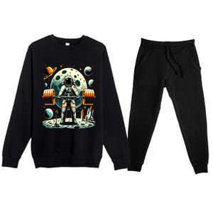 Funny Astronaut Space Weightlifting Fitness Gym Workout Gift Premium Crewneck Sweatsuit Set