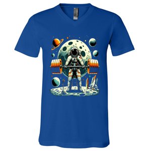 Funny Astronaut Space Weightlifting Fitness Gym Workout Gift V-Neck T-Shirt