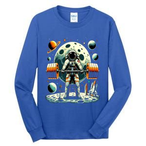 Funny Astronaut Space Weightlifting Fitness Gym Workout Gift Tall Long Sleeve T-Shirt