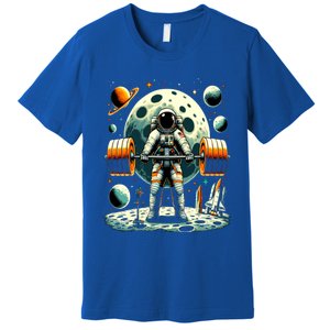 Funny Astronaut Space Weightlifting Fitness Gym Workout Gift Premium T-Shirt