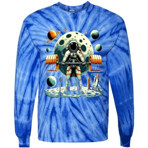 Funny Astronaut Space Weightlifting Fitness Gym Workout Gift Tie-Dye Long Sleeve Shirt