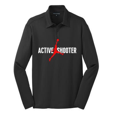 Funny Active Shooter Basketball Lovers Sarcasm Men Women Silk Touch Performance Long Sleeve Polo