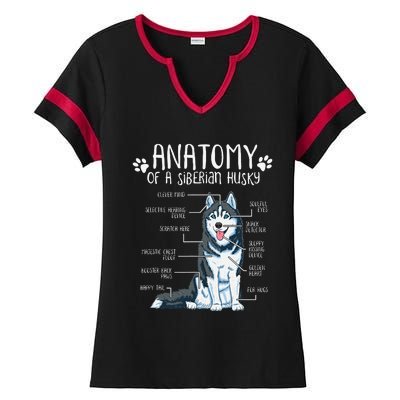 Funny Anatomy Siberian Husky Dog Lover Ladies Halftime Notch Neck Tee