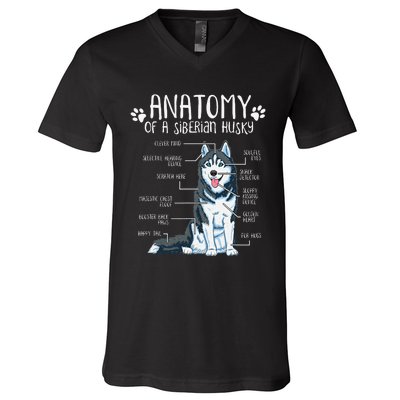 Funny Anatomy Siberian Husky Dog Lover V-Neck T-Shirt