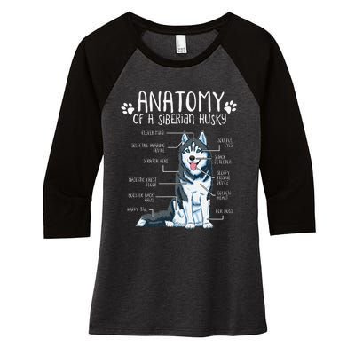 Funny Anatomy Siberian Husky Dog Lover Women's Tri-Blend 3/4-Sleeve Raglan Shirt