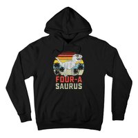 Four A Saurus Birthday T Rex 4 Year Old Dino 4th Dinosaur Hoodie